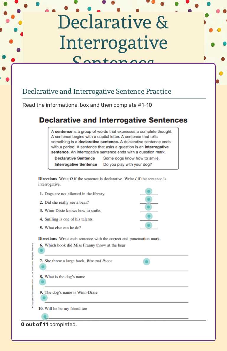 Declarative & Interrogative Sentences worksheet preview image