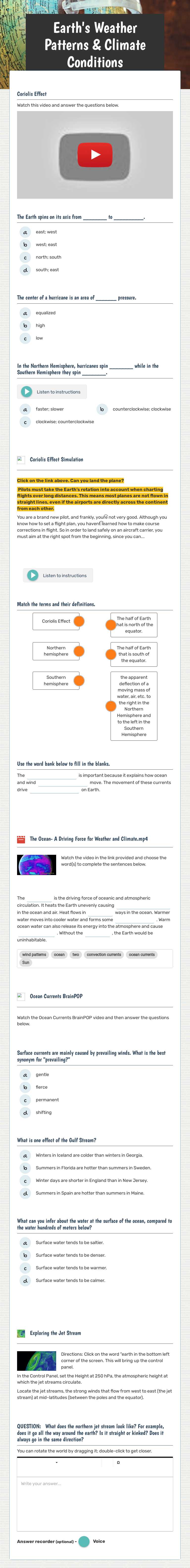 Earth's Weather Patterns & Climate Conditions worksheet preview image
