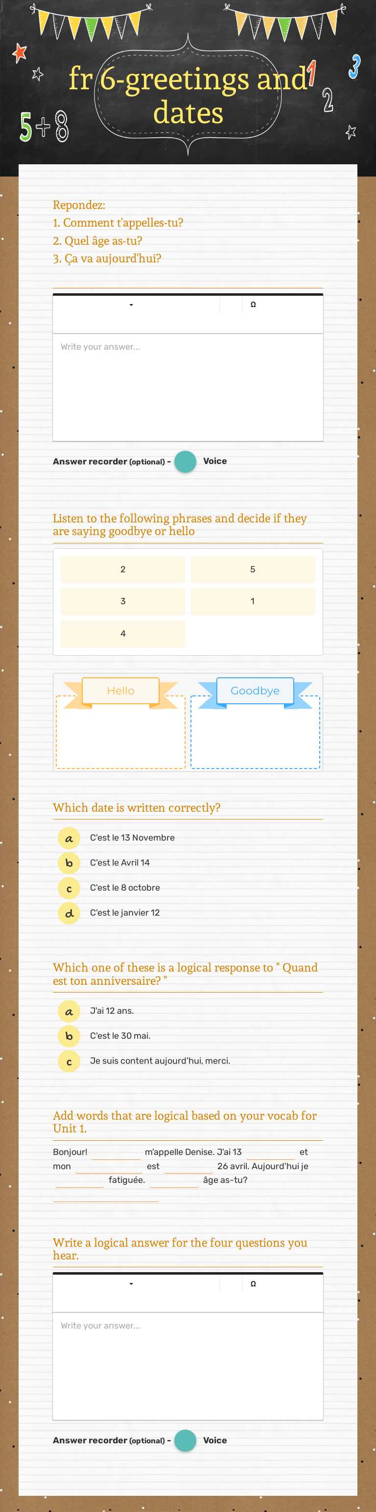 fr 6-greetings and dates worksheet preview image