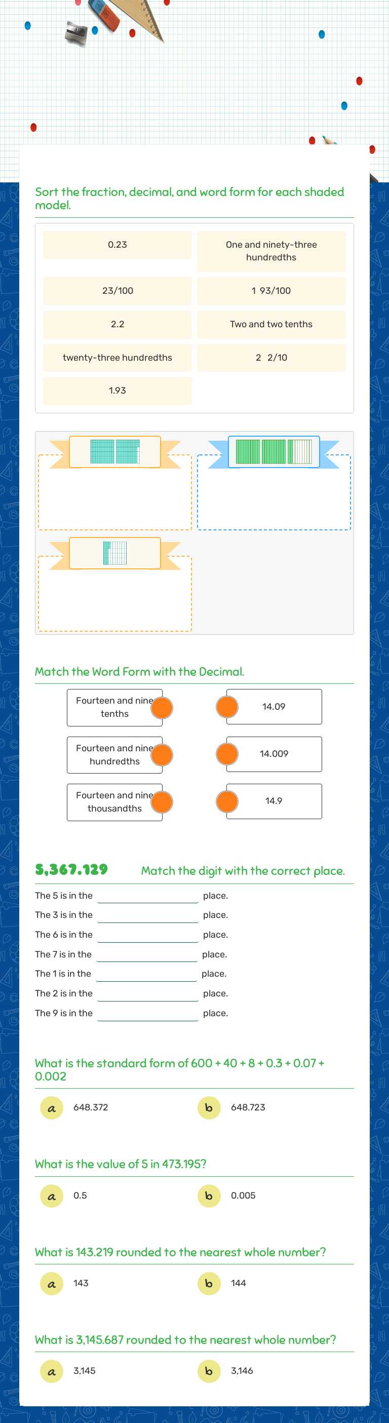 Decimal Place value #1 worksheet preview image