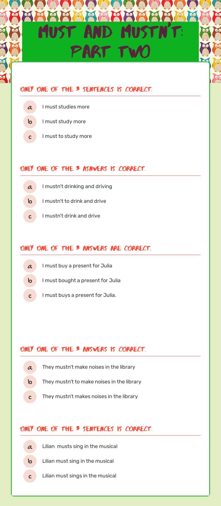 Must and Mustn't: part two Grade 7 worksheet preview