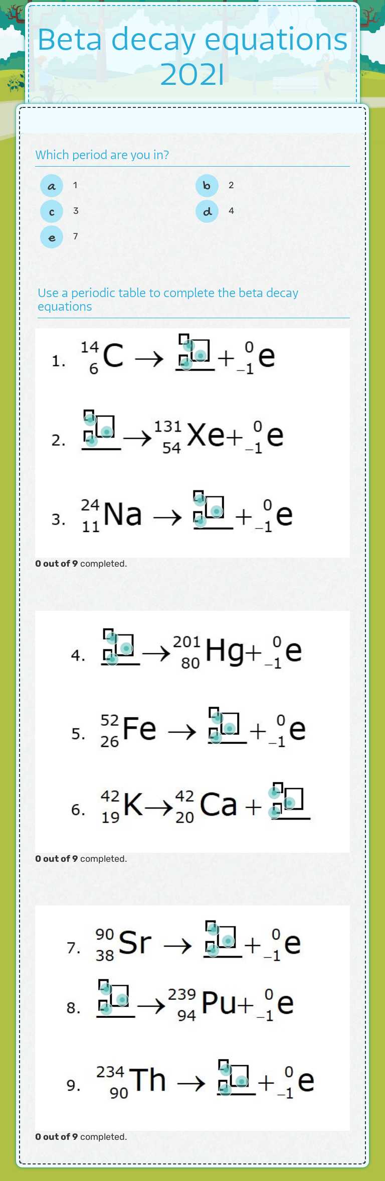 Beta decay equations 2021 worksheet preview image