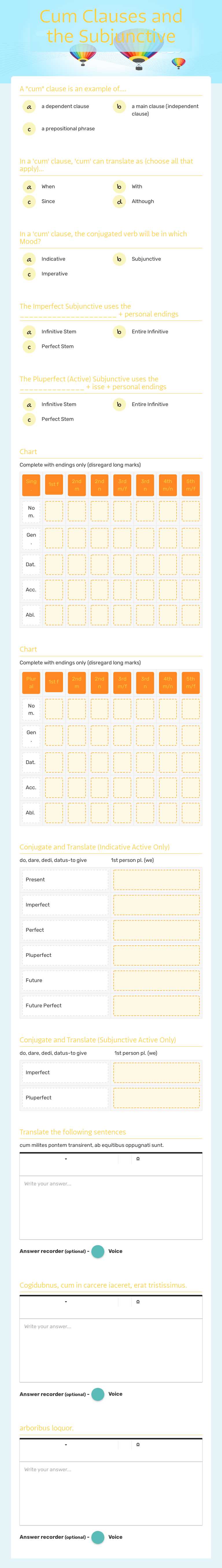 Cum Clauses and the Subjunctive worksheet preview image