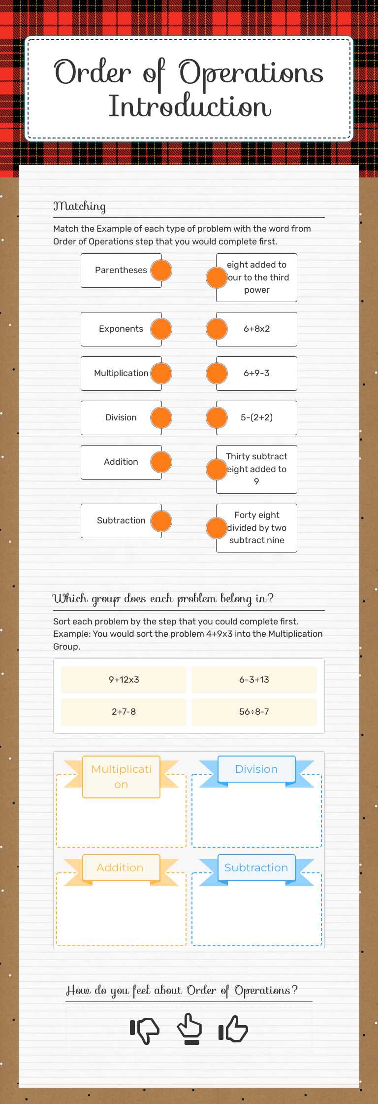 Order of Operations Introduction Grade 5 worksheet preview