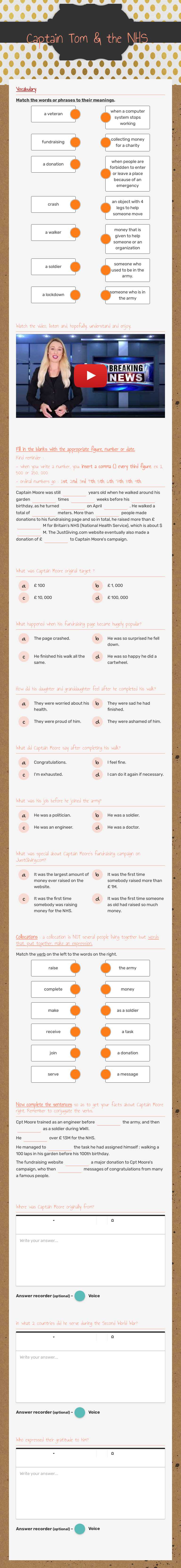 Captain Tom & the NHS Grade 10 worksheet preview