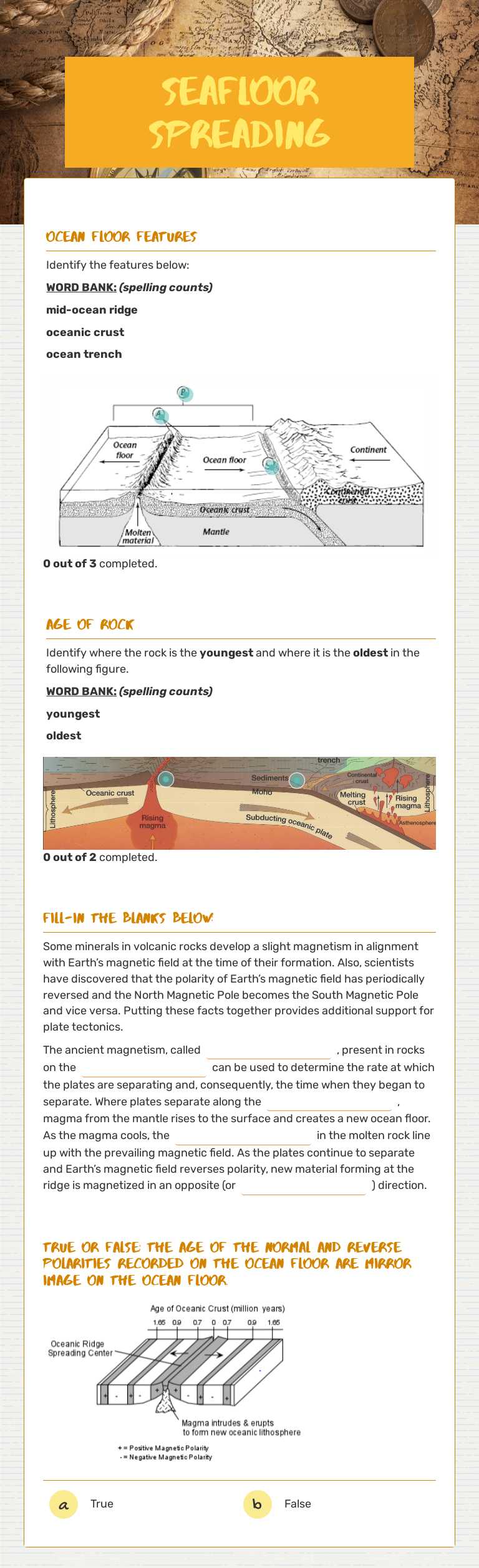 SeaFloor Spreading worksheet preview image