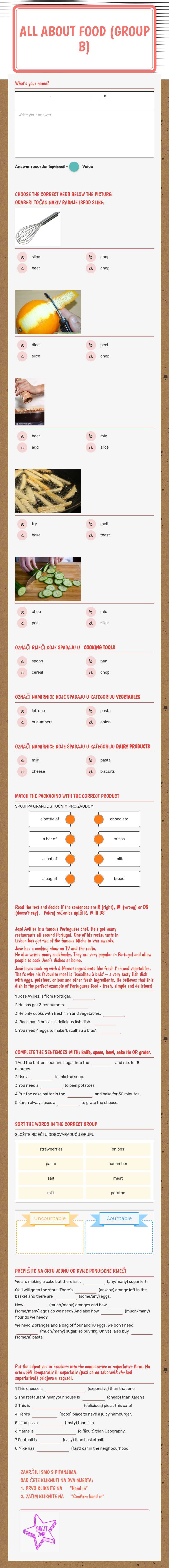All about food
(group B) worksheet preview image