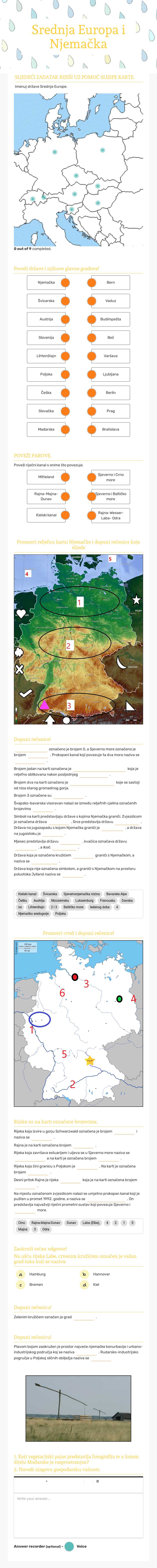 Srednja Europa i  Njemačka worksheet preview image