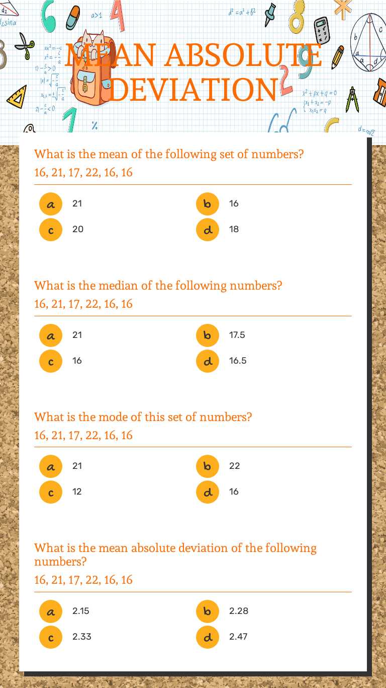 MEAN ABSOLUTE DEVIATION worksheet preview image