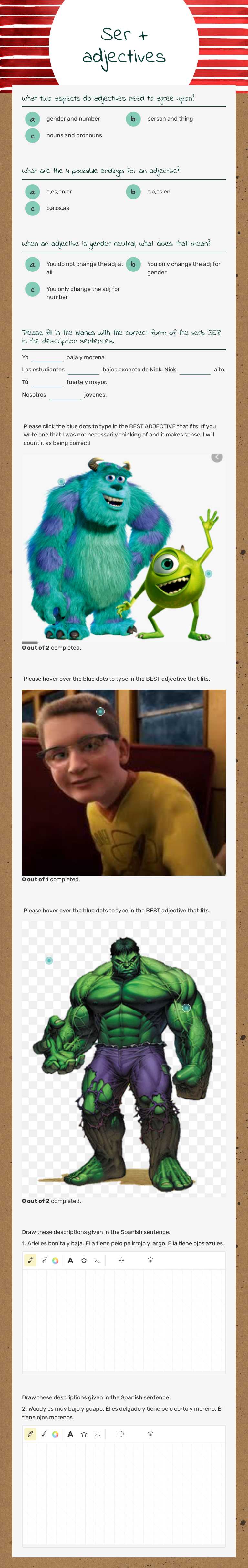 Ser + adjectives worksheet preview image