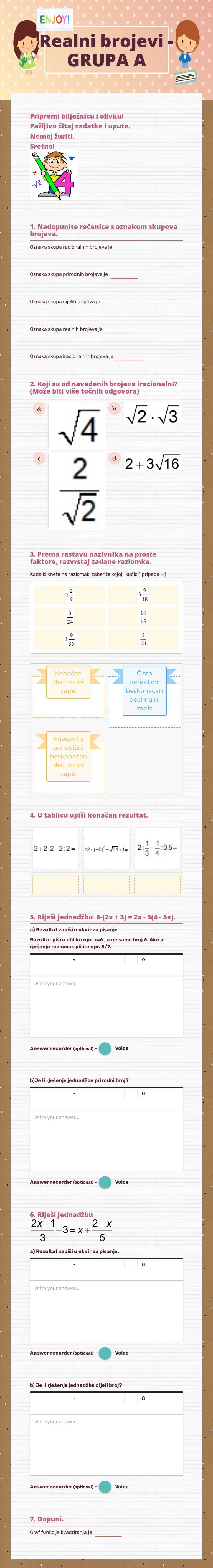 Realni brojevi - GRUPA A Grade 8 worksheet preview
