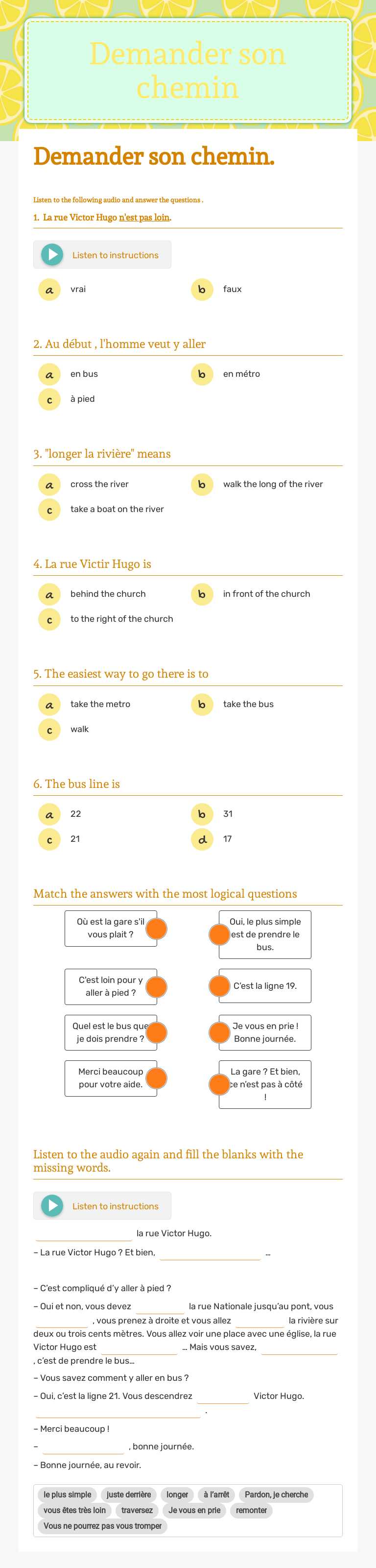 Demander son chemin worksheet preview image