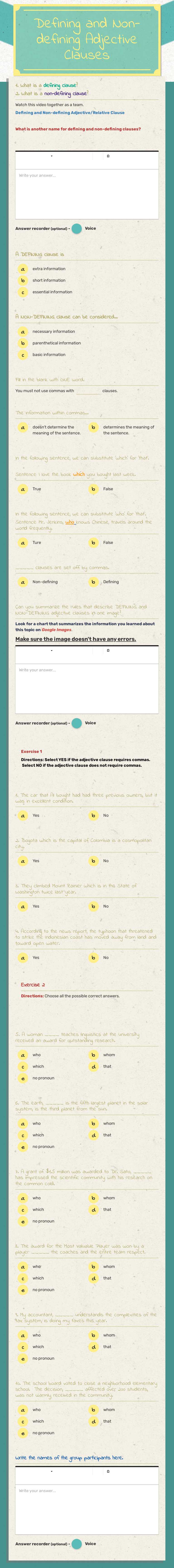Defining and
Non-defining Adjective Clauses Other worksheet preview