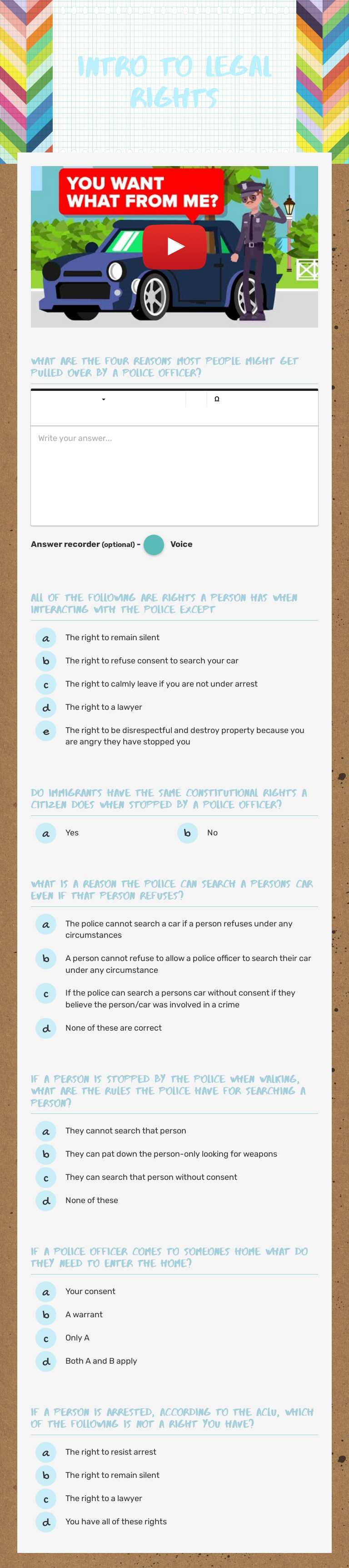 Intro to Legal Rights worksheet preview image