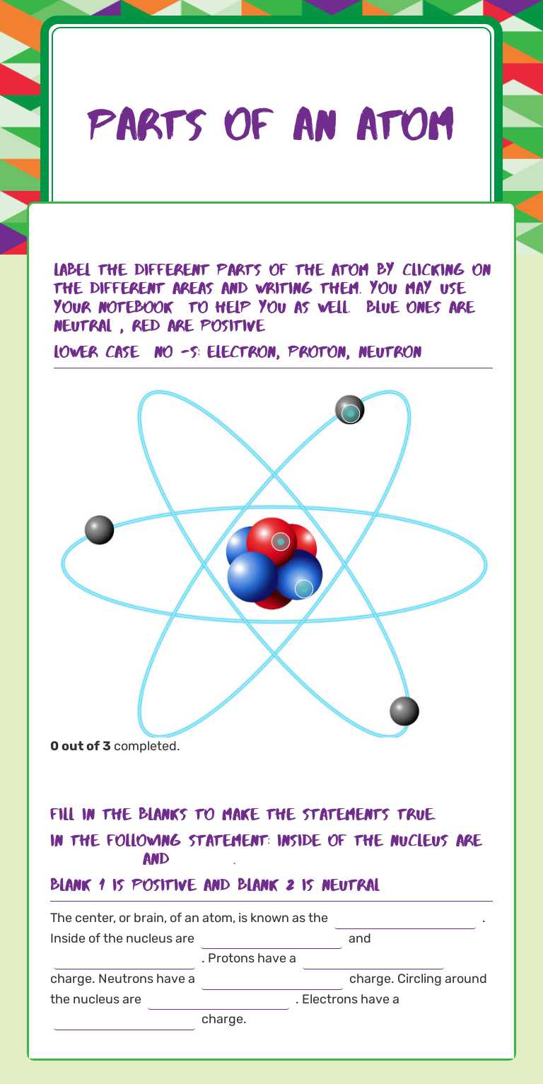 Parts 
of an Atom Grade 5 worksheet preview