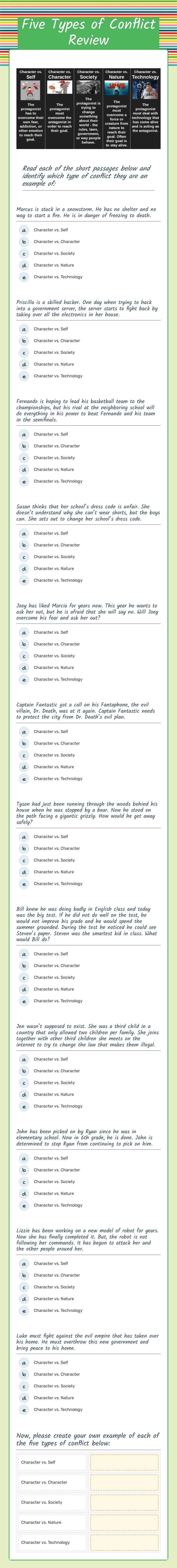 Five Types of Conflict Review worksheet preview image