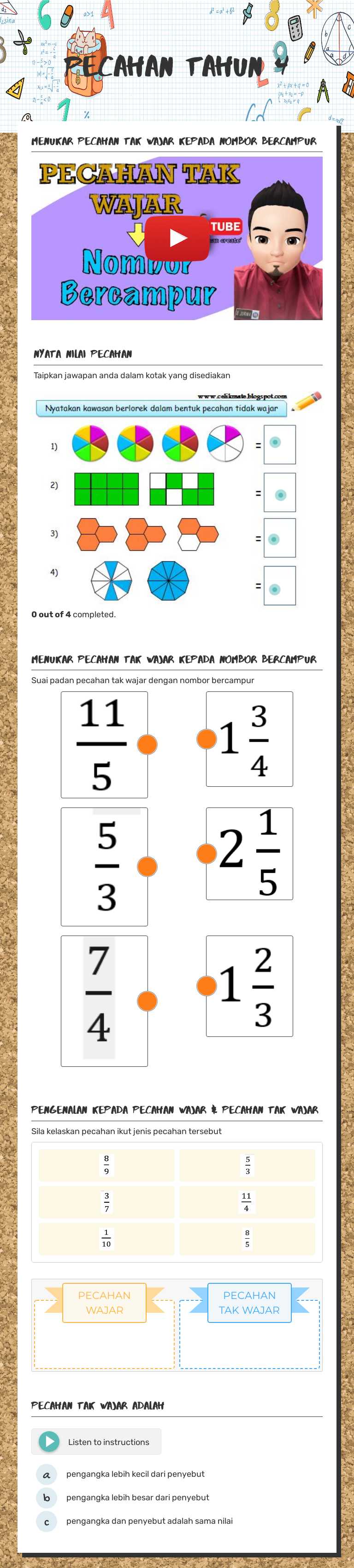 PECAHAN tahun 4 Grade 4 worksheet preview