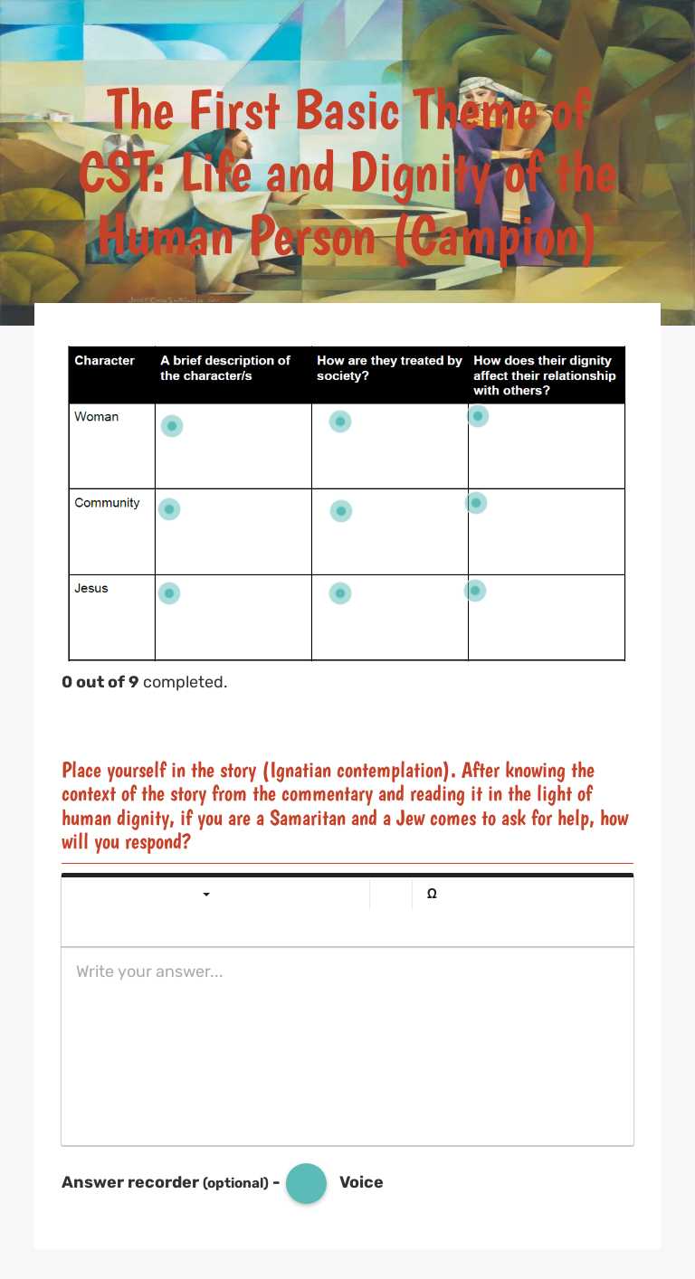 The First Basic Theme of CST: Life and Dignity of the Human Person (Campion) worksheet preview