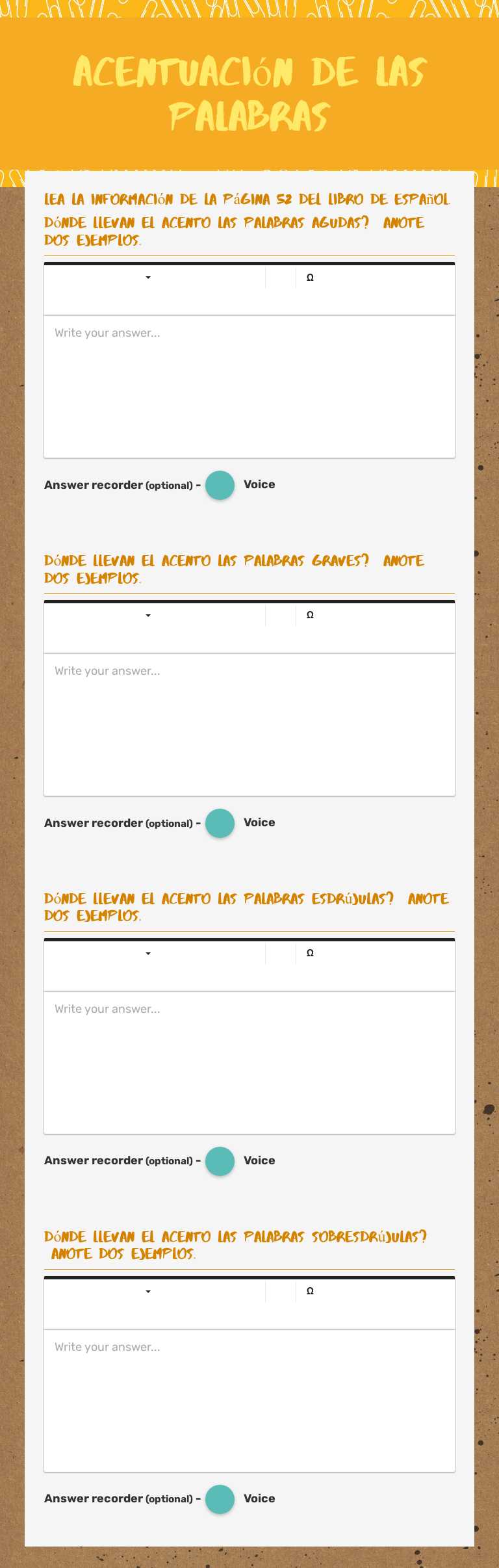 Acentuación de las palabras Grade 4 worksheet preview