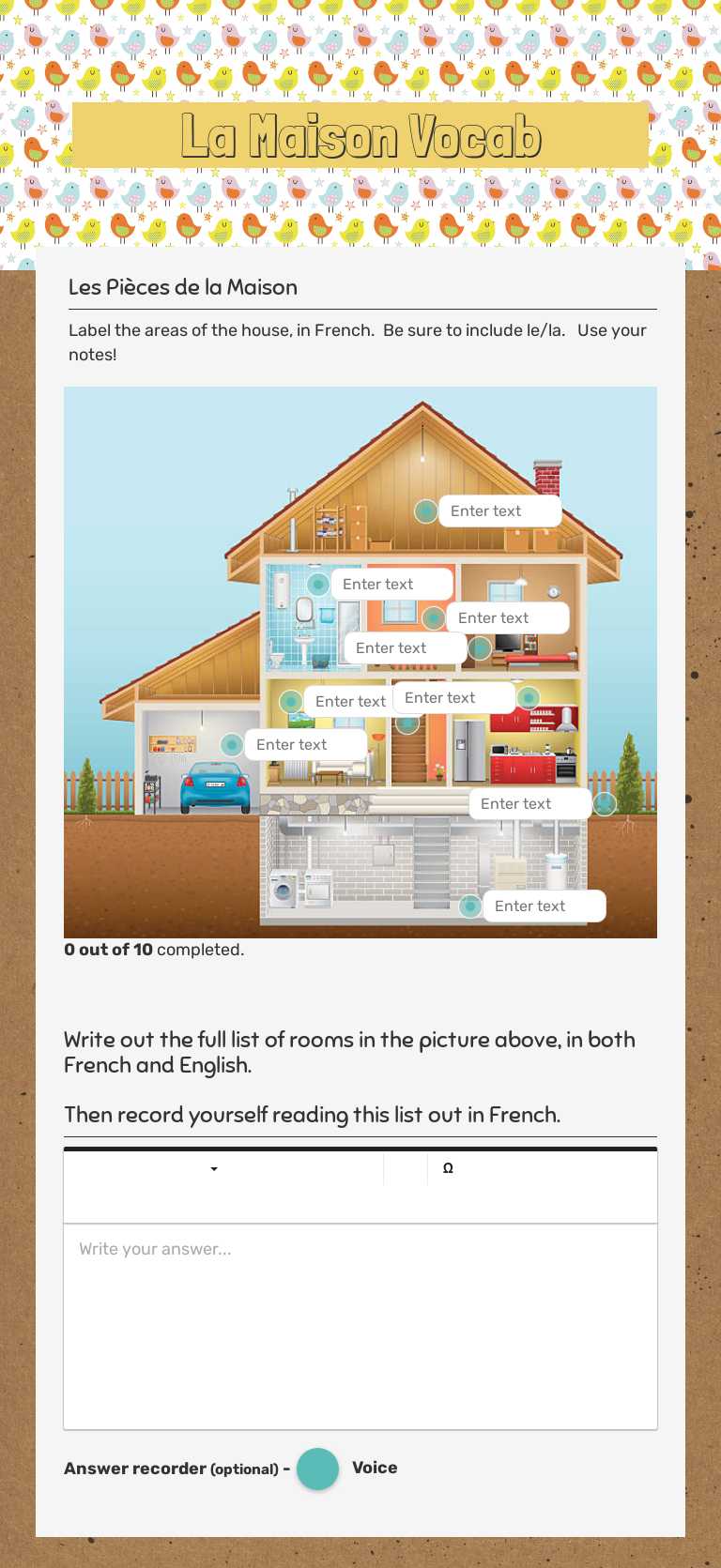 La Maison Vocab worksheet preview image