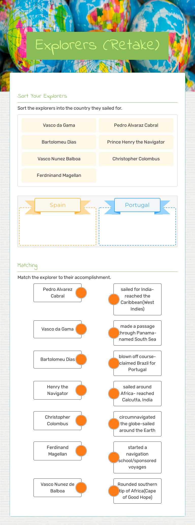 Explorers     (Retake) Grade 7 worksheet preview