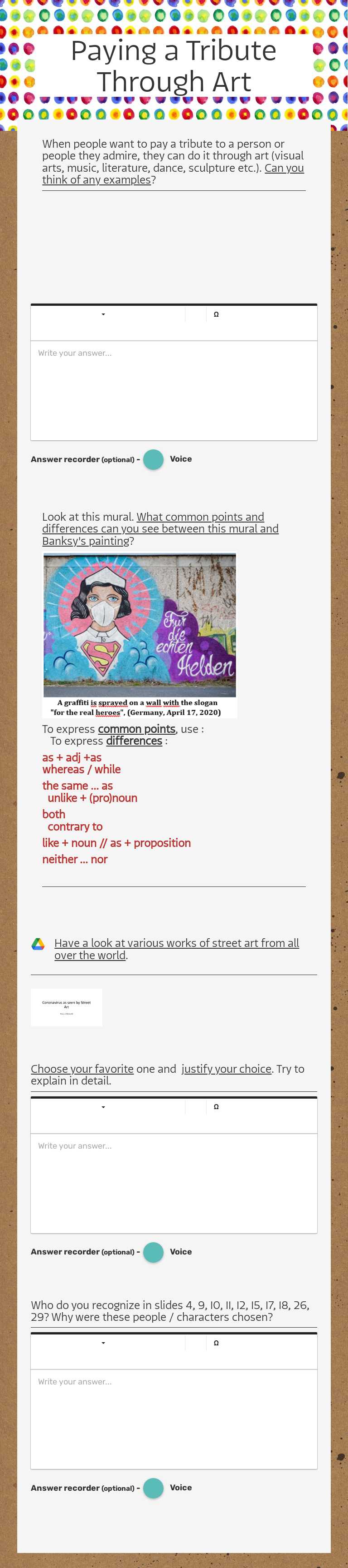 Paying a Tribute Through Art worksheet preview image