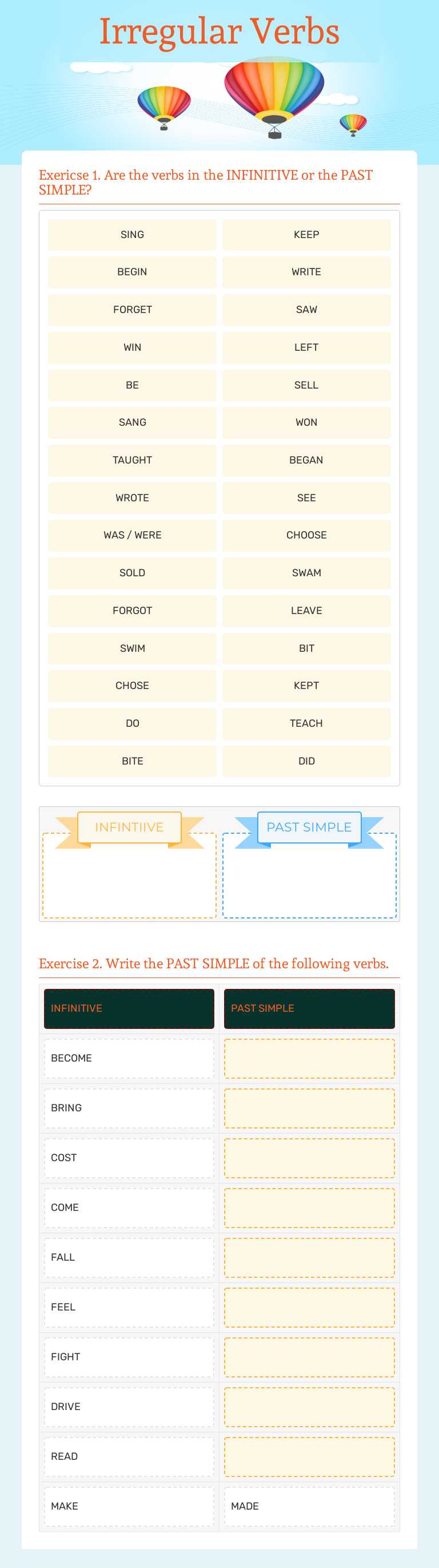 Irregular Verbs worksheet preview image