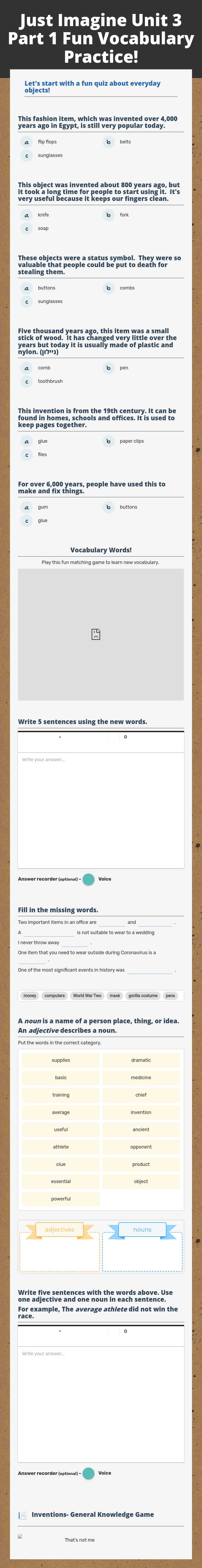 Just Imagine Unit 3 Part 1  Fun Vocabulary Practice! worksheet preview image