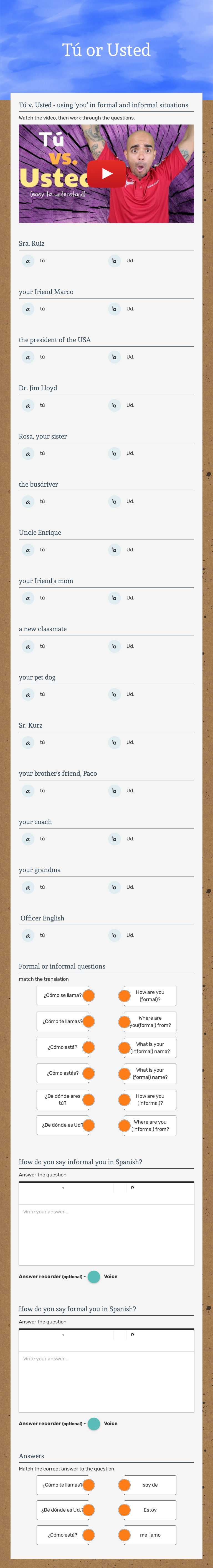 Tú or Usted worksheet preview image