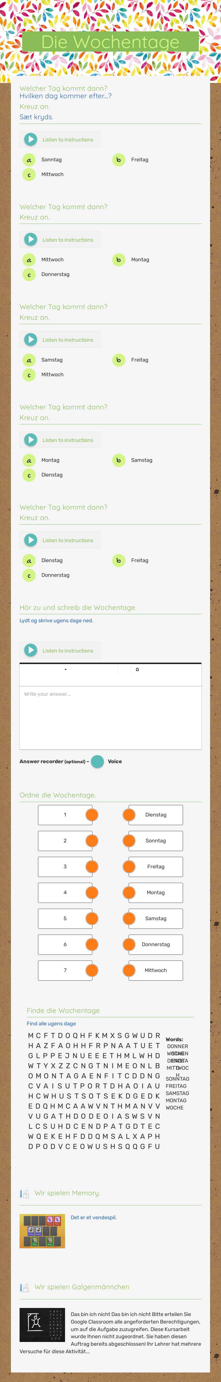 Die Wochentage worksheet preview image