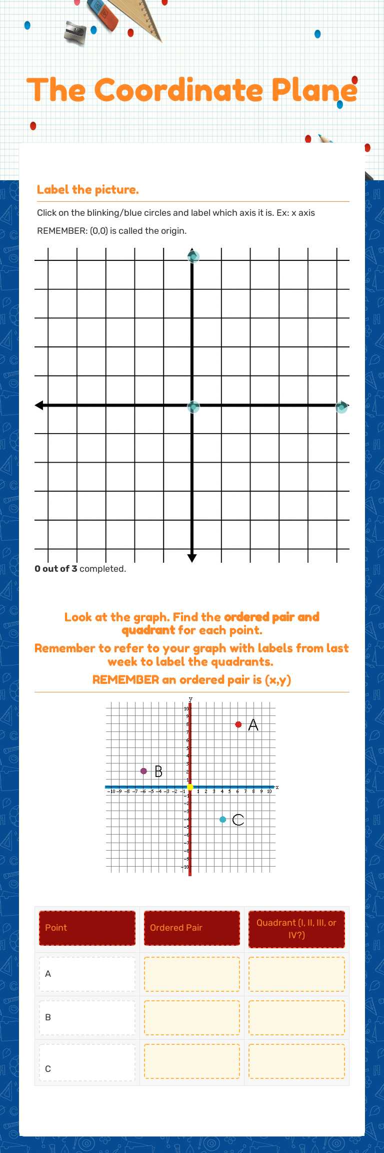 The Coordinate Plane Grade 6 worksheet preview