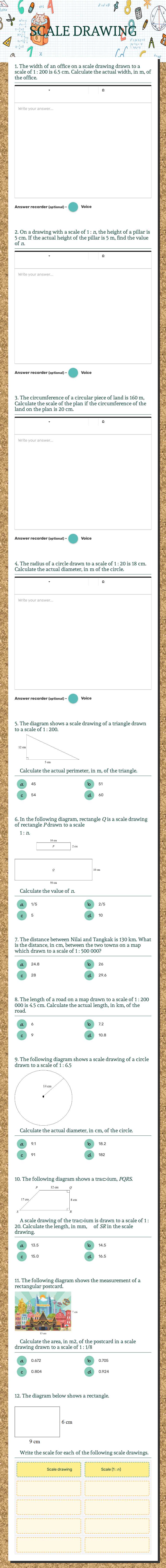 SCALE DRAWING Grade 10 worksheet preview
