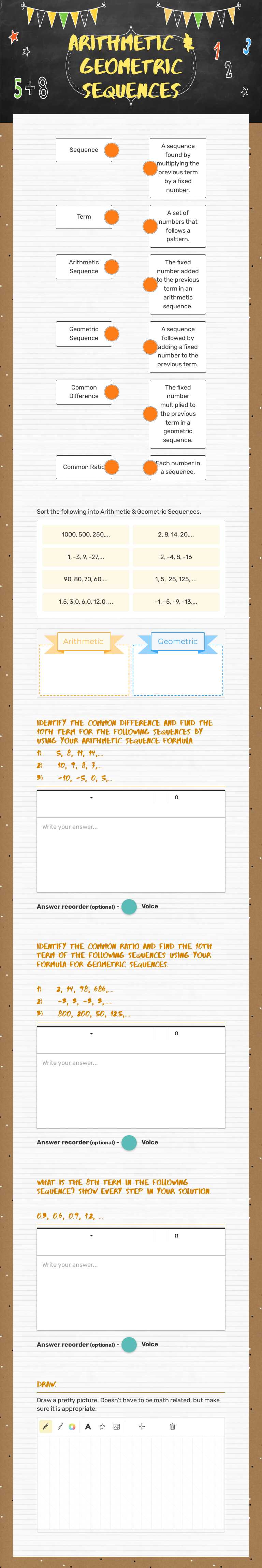 Arithmetic & Geometric Sequences worksheet preview image