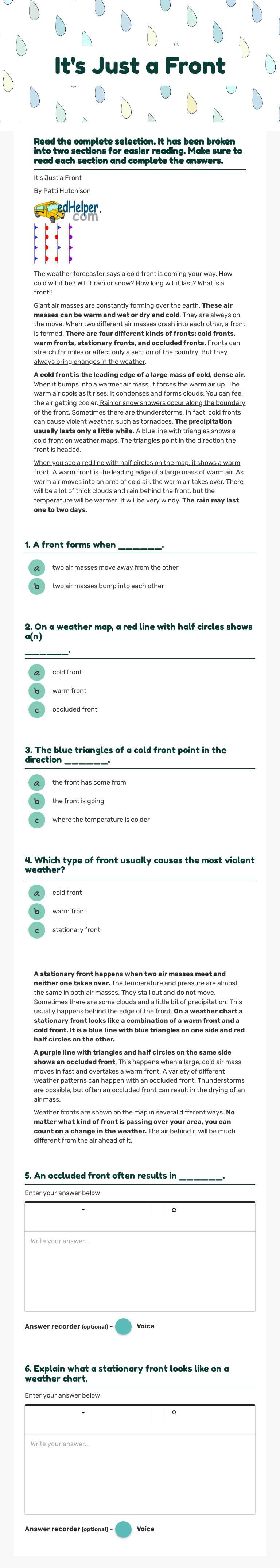 It's Just a Front worksheet preview image