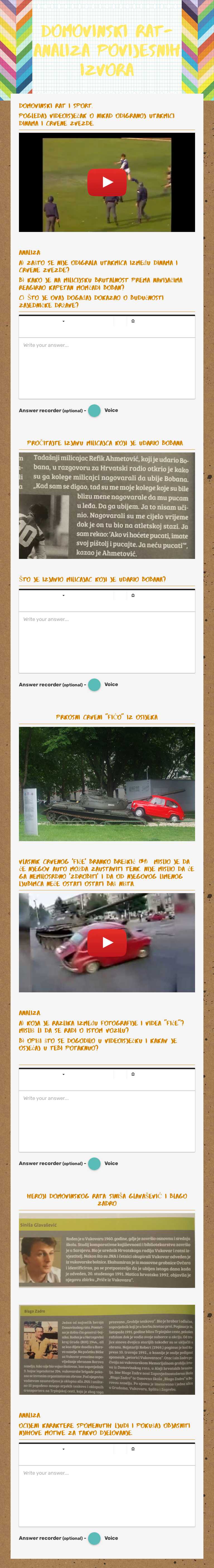 Domovinski rat- analiza povijesnih izvora worksheet preview image