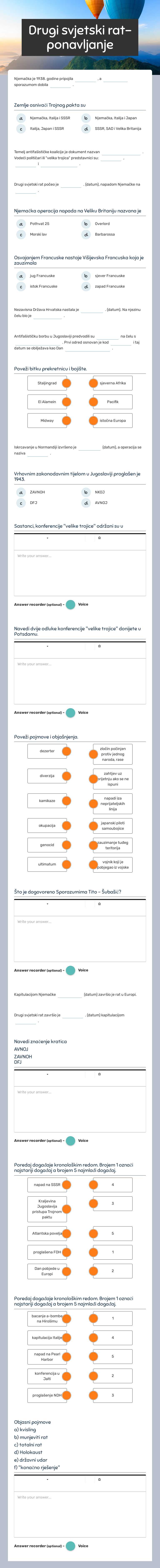 Drugi svjetski rat- ponavljanje Grade 8 worksheet preview