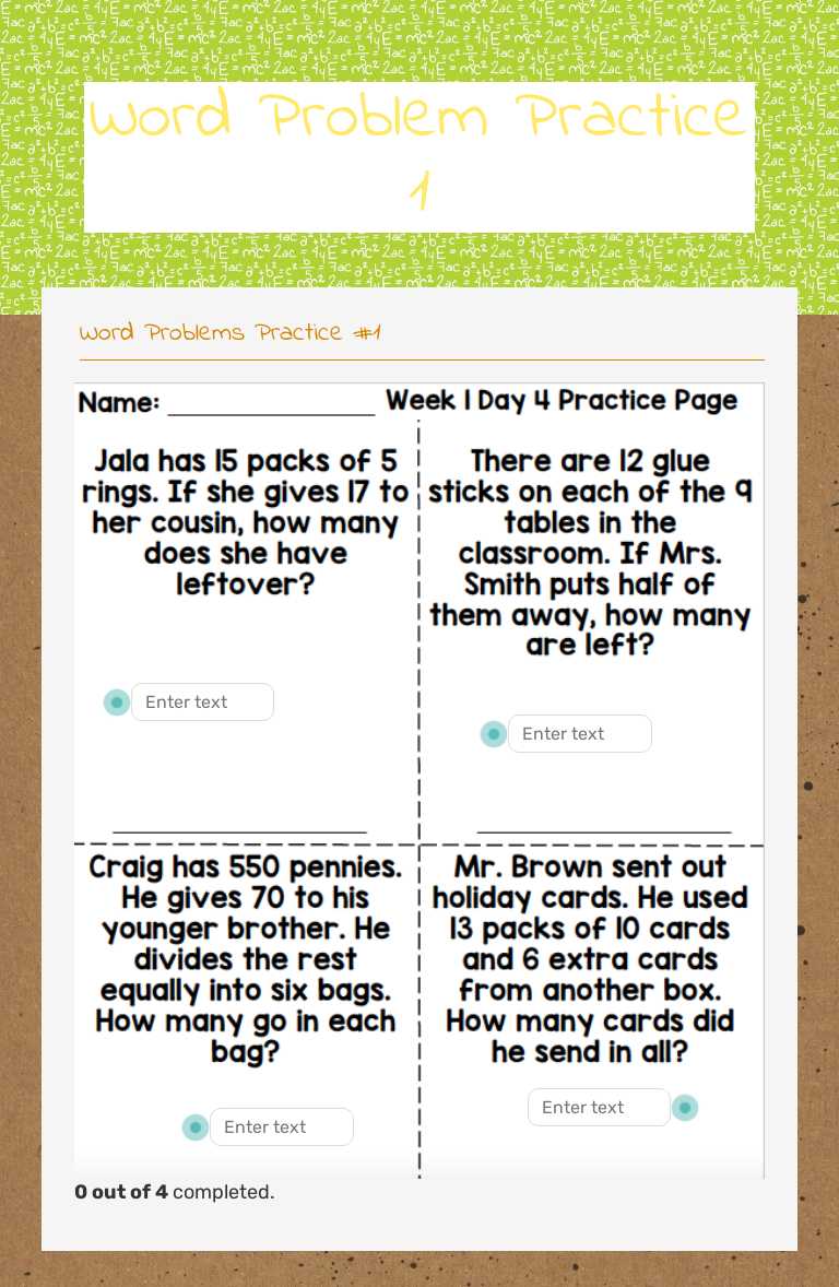 Word Problem Practice 1 worksheet preview image