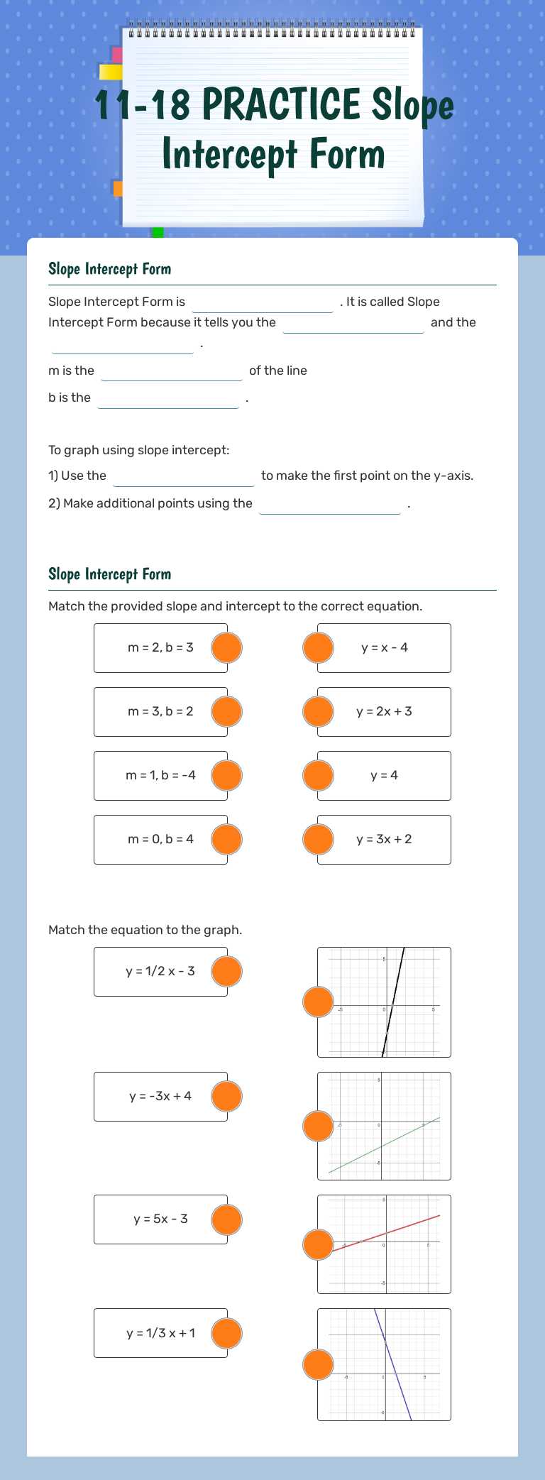 11-18 PRACTICE Slope Intercept Form worksheet preview image