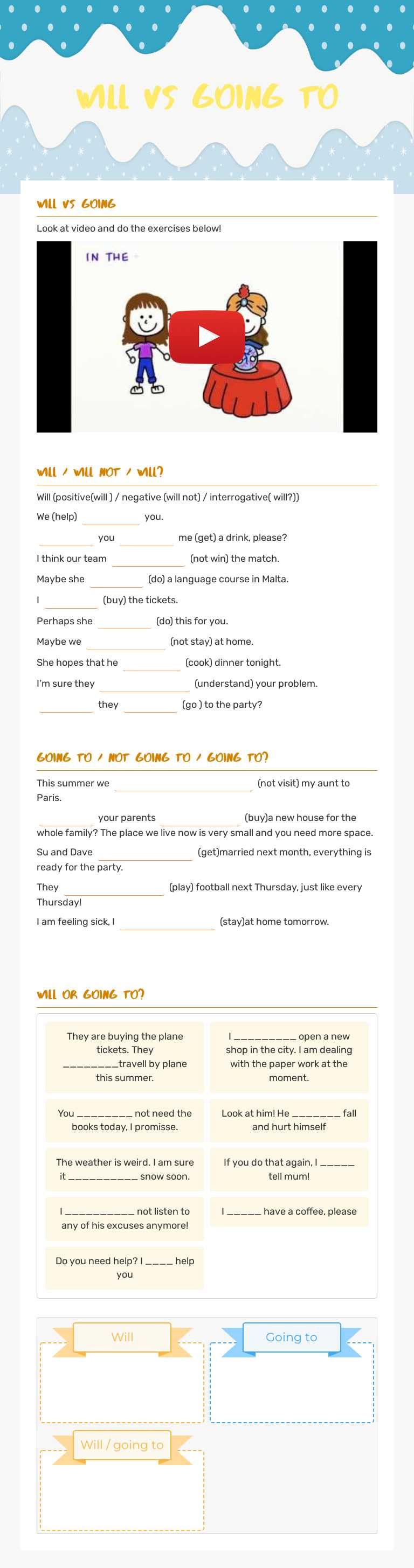 Will vs Going to Other worksheet preview