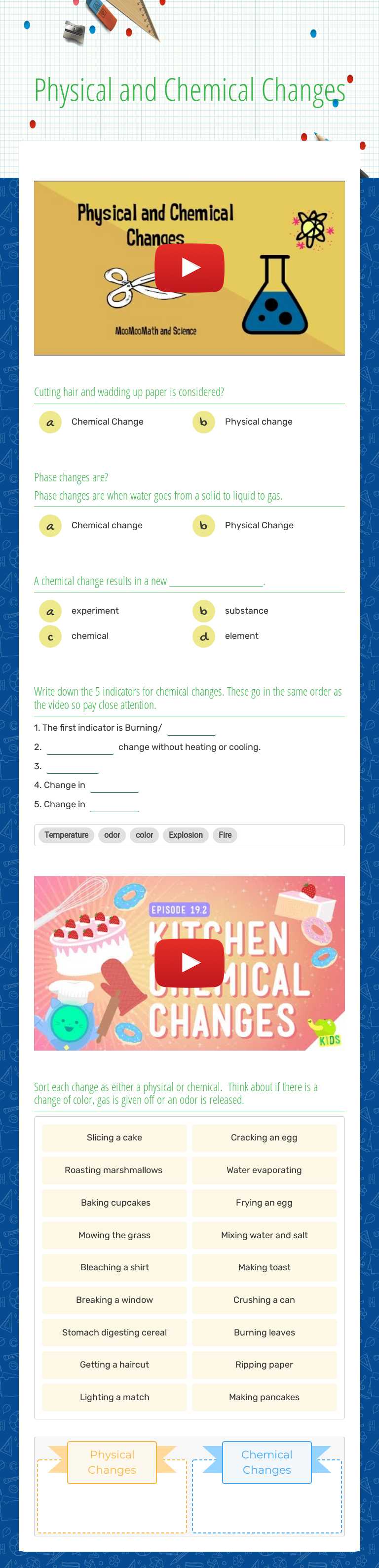 Physical and Chemical Changes worksheet preview image