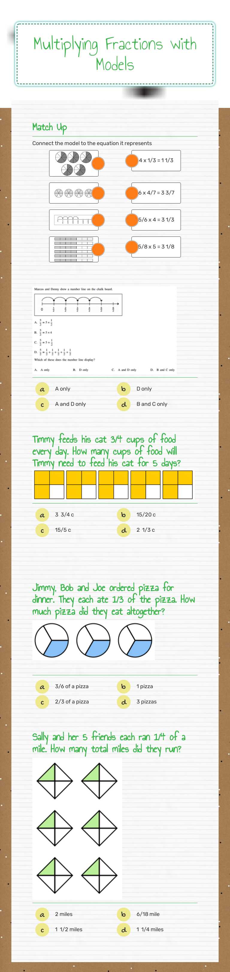 Multiplying Fractions with Models worksheet preview image