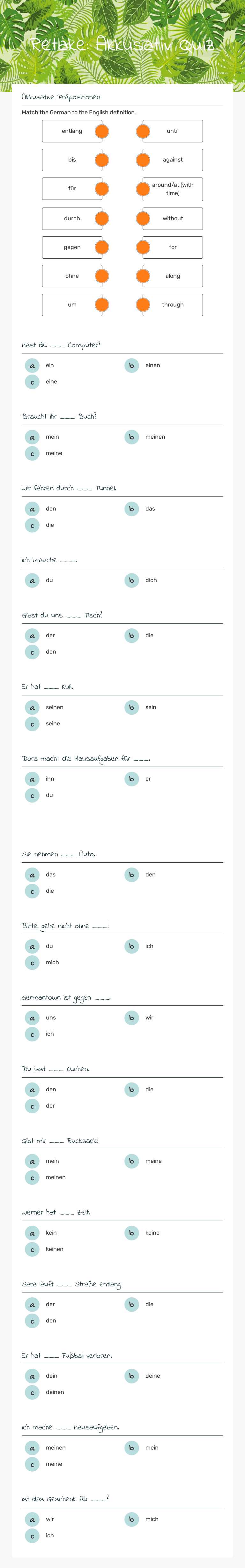 Retake: Akkusativ Quiz worksheet preview image