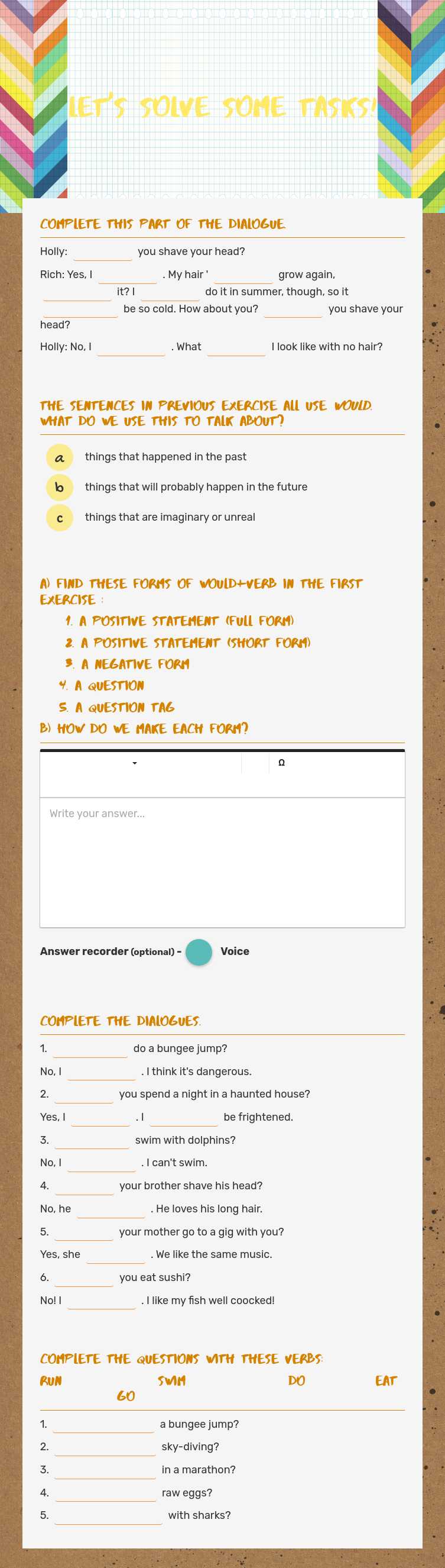 Let's solve some tasks! worksheet preview image