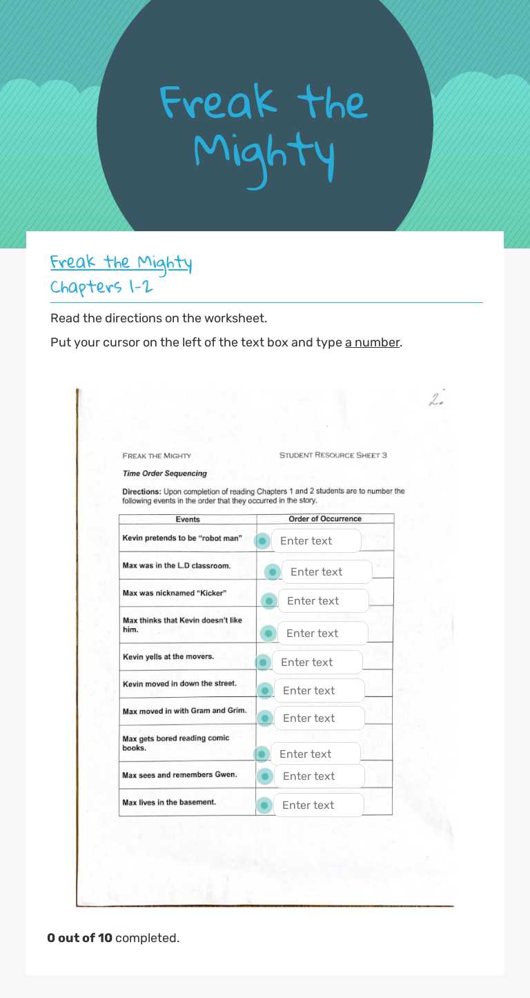 Freak the Mighty Grade 6 worksheet preview