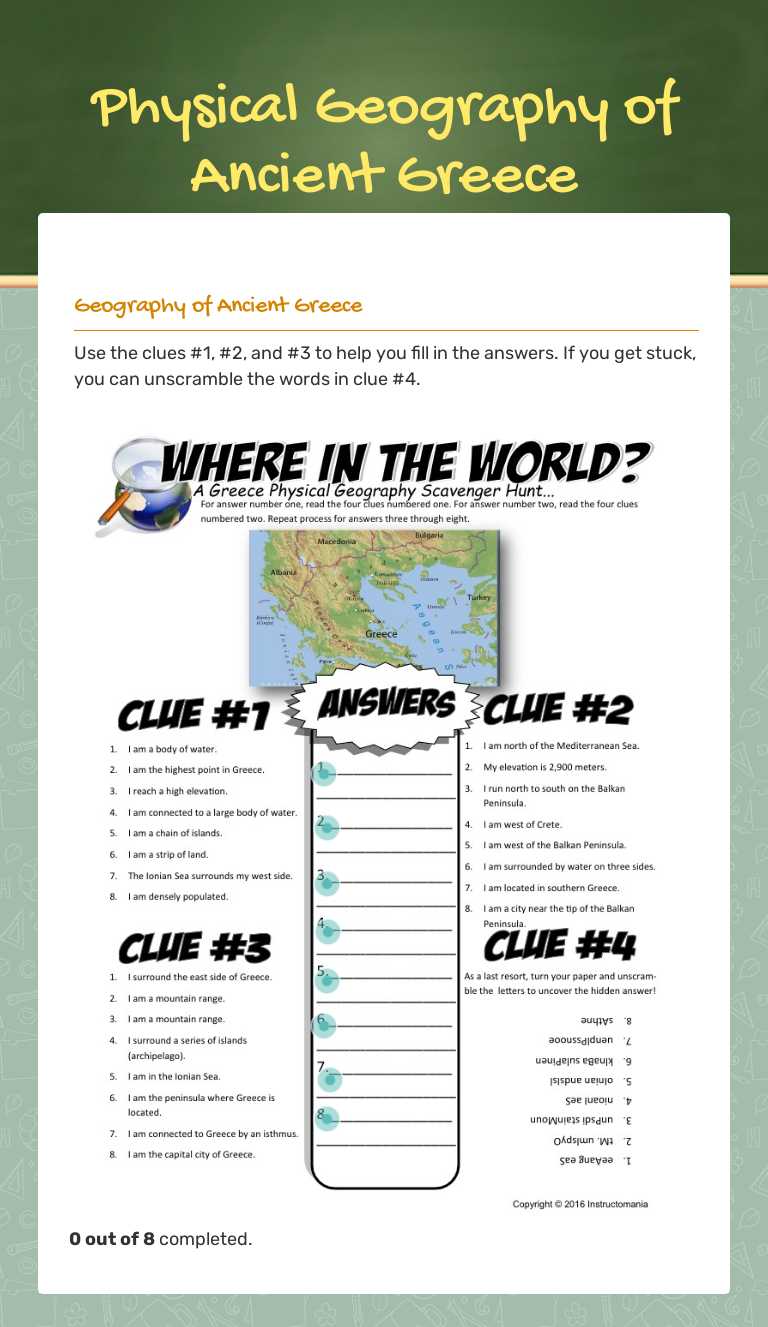 Physical Geography of Ancient Greece worksheet preview image