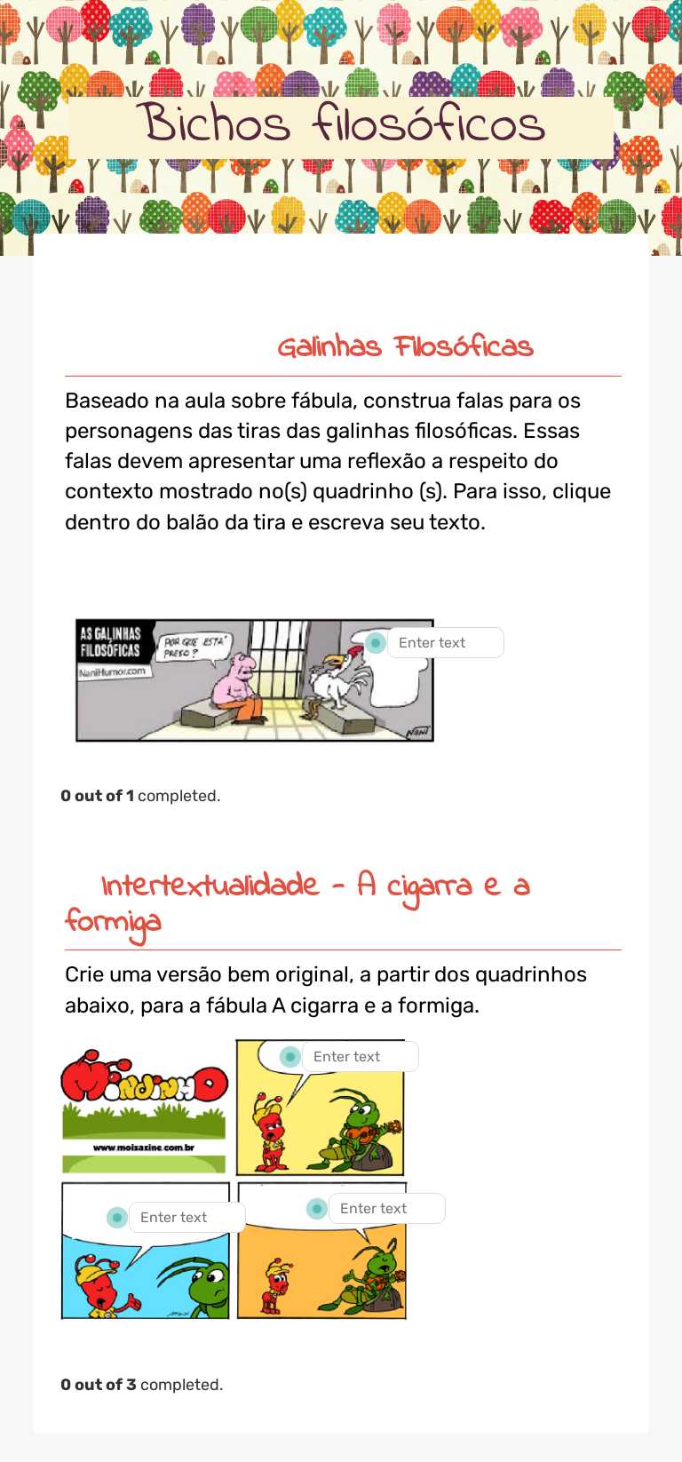 Bichos filosóficos worksheet preview image