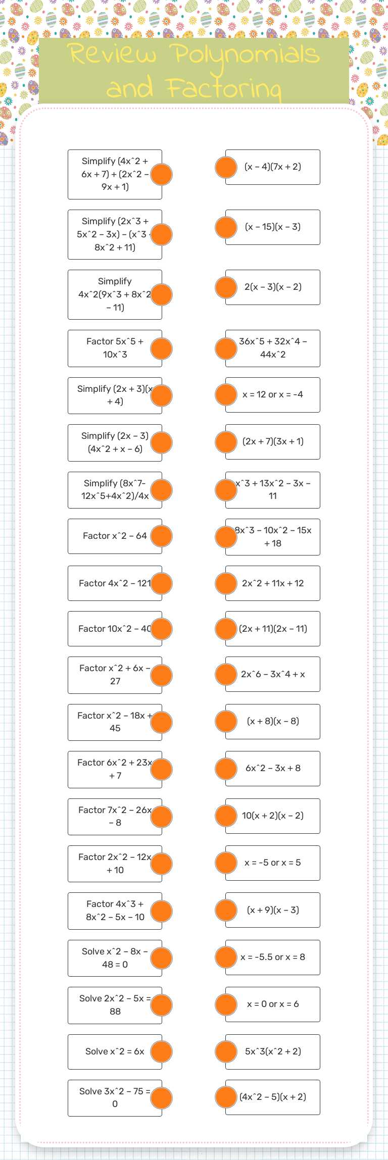 Review Polynomials and Factoring worksheet preview image