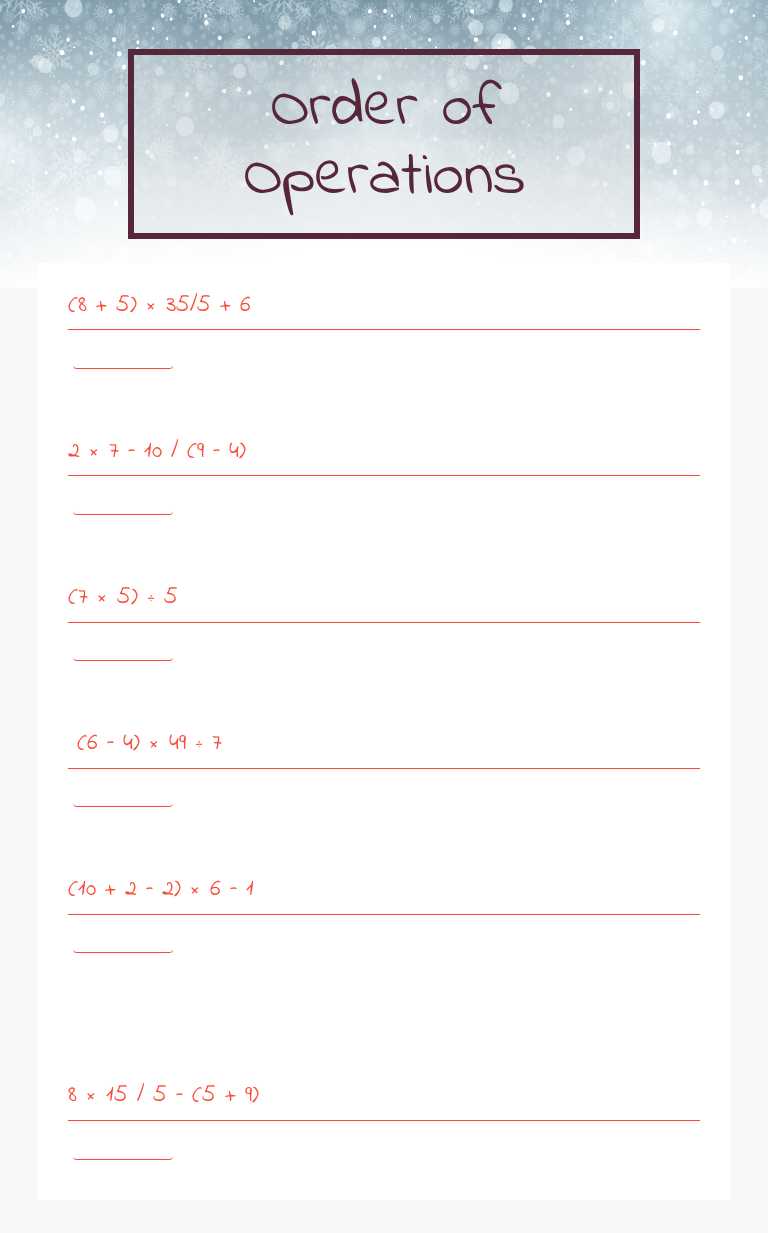 Order of Operations worksheet preview image