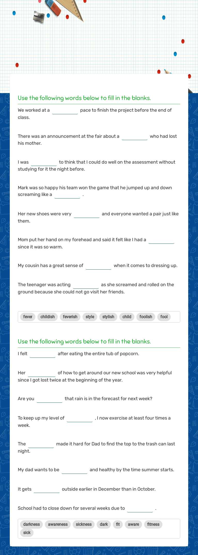 Suffixes -ish and -ness Grade 3 worksheet preview