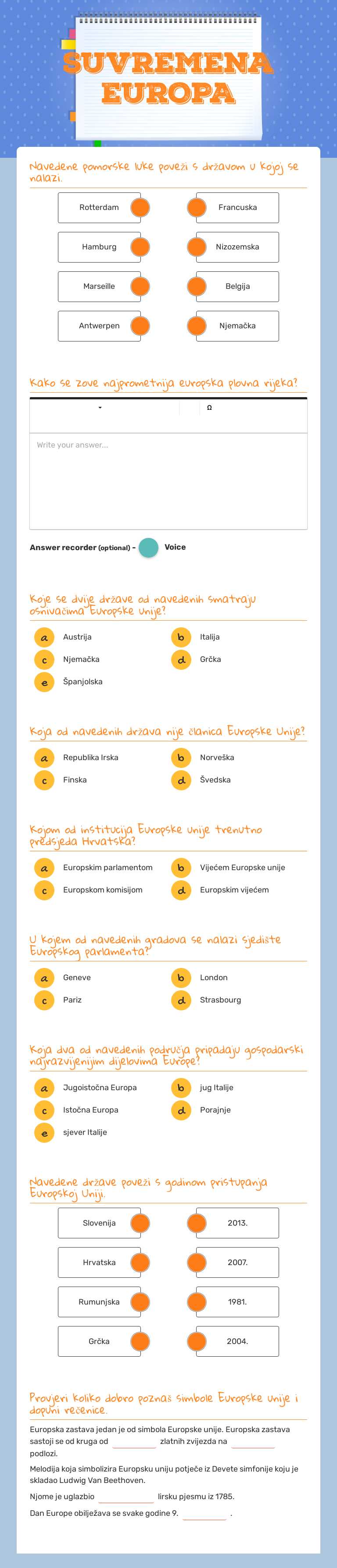 SUVREMENA EUROPA Grade 7 worksheet preview